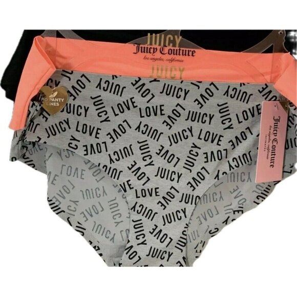 Juicy Couture L Gray Love Black-Orange Logo Waistband No-Line Comfy Panties-3-Pk - Picture 2 of 4